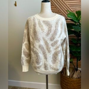 Women's mohair Cream and Beige Patterned Sweater